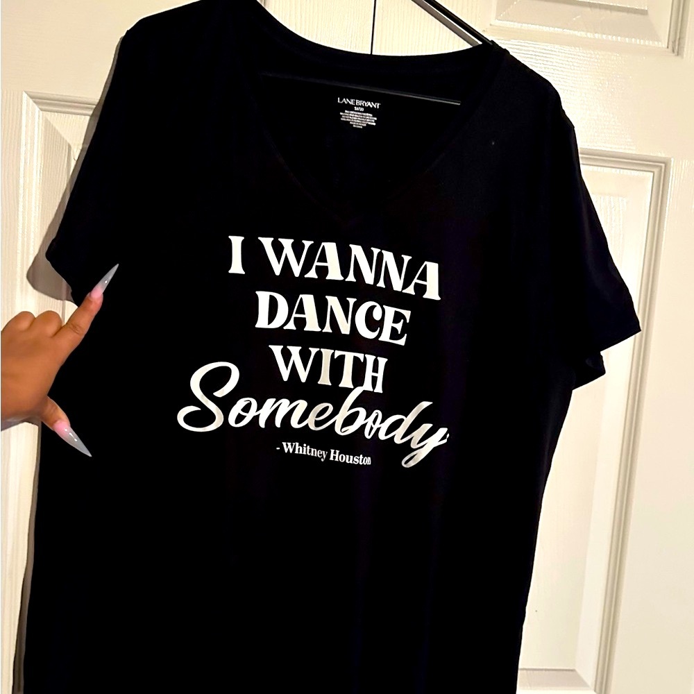 Lane Bryant Black Short Sleeve Tee with White Whitney Houston Graphic
